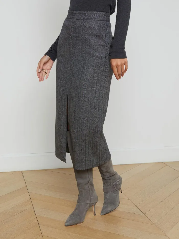 Madonna Pinstriped Midi Skirt Grey Herringbone Women L039Agence Matching Sets Madonna Pinstriped Midi Skirt Grey Herringbone Women L039Agence Matching Sets