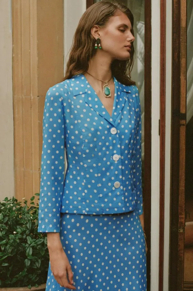 Maisie Polka Dot Blue Women RIXO Tops