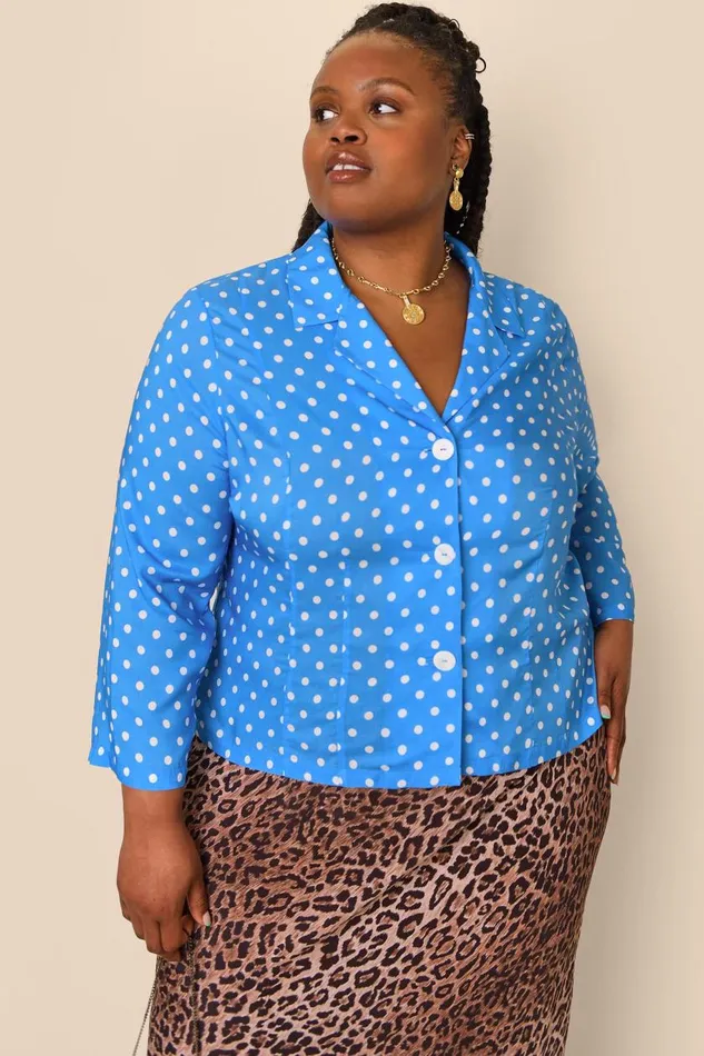 Maisie Polka Dot Blue Women RIXO Tops Maisie Polka Dot Blue Women RIXO Tops