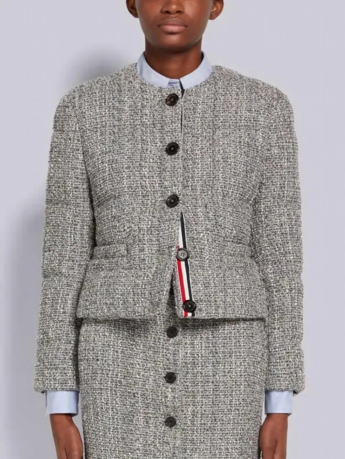 Melange Look Solid Tweed Downfilled Oversized Cardigan Sport Coat Medium Grey Women Thom Browne Outerwear Melange Look Solid Tweed Downfilled Oversized Cardigan Sport Coat Medium Grey Women Thom Browne Outerwear