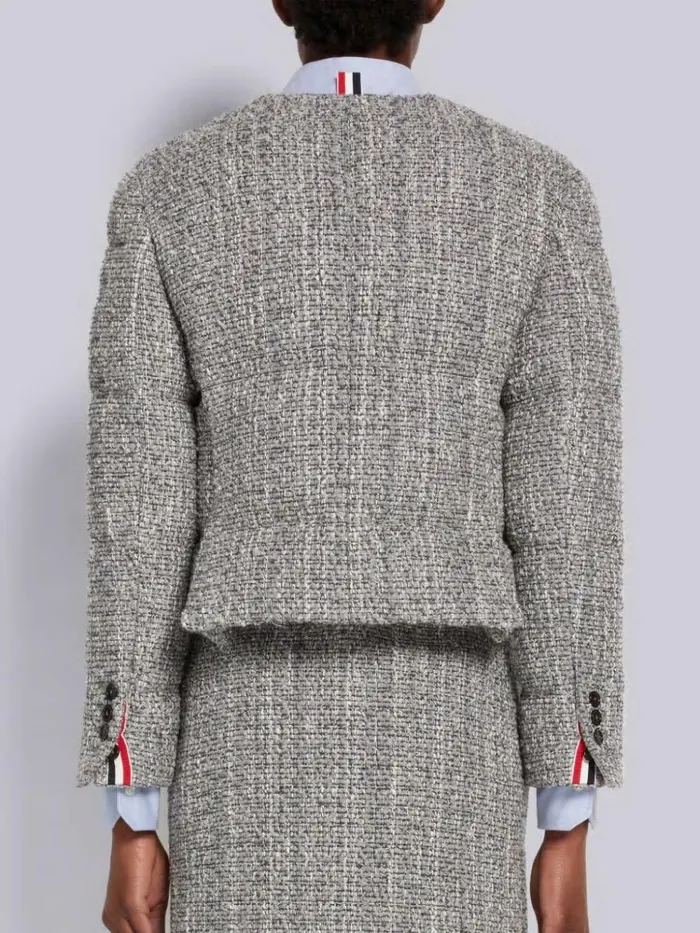 Melange Look Solid Tweed Downfilled Oversized Cardigan Sport Coat Medium Grey Women Thom Browne Outerwear