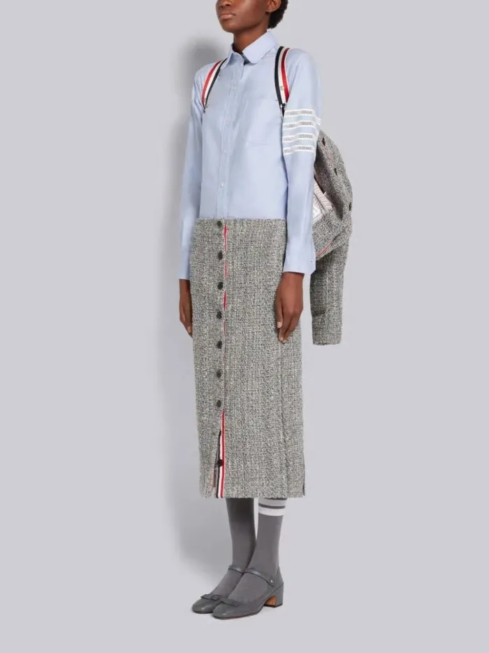 Melange Look Solid Tweed Downfilled Oversized Cardigan Sport Coat Medium Grey Women Thom Browne Outerwear