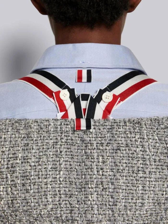 Melange Look Solid Tweed Downfilled Oversized Cardigan Sport Coat Medium Grey Women Thom Browne Outerwear