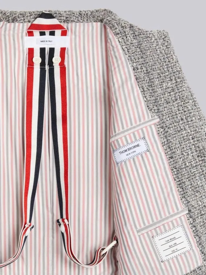 Melange Look Solid Tweed Downfilled Oversized Cardigan Sport Coat Medium Grey Women Thom Browne Outerwear