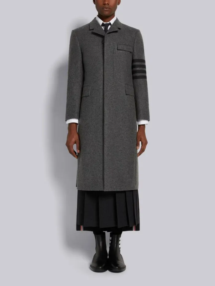 Melton 4bar Classic Chesterfield Overcoat Dark Grey Men Thom Browne Outerwear