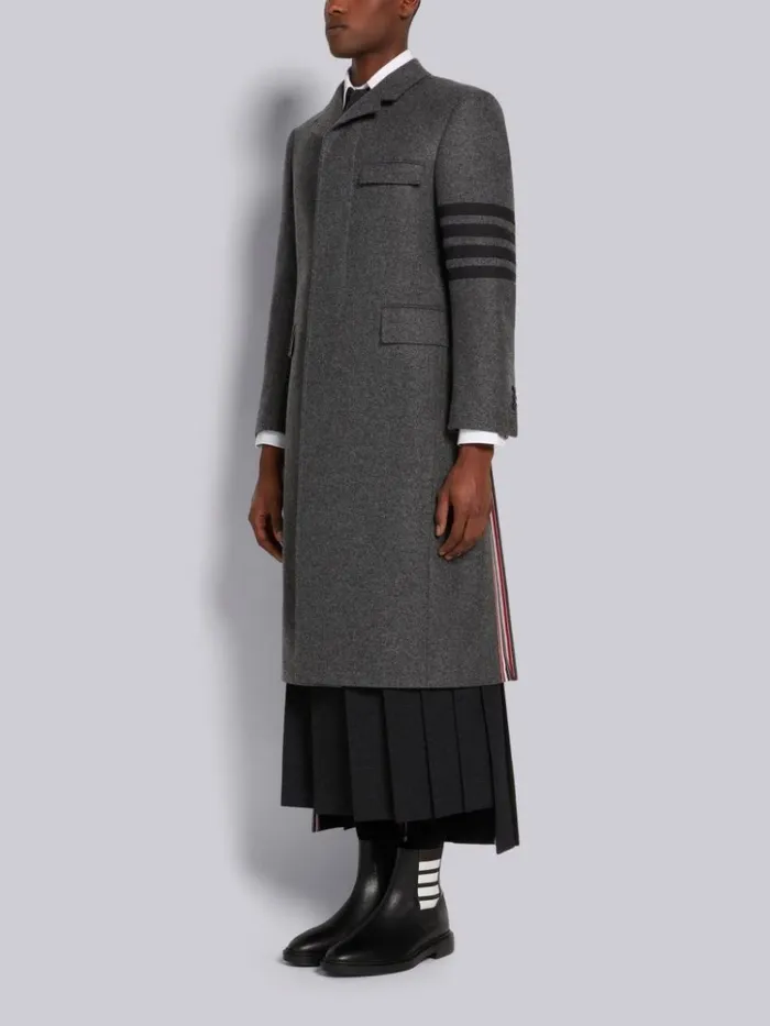 Melton 4bar Classic Chesterfield Overcoat Dark Grey Men Thom Browne Outerwear