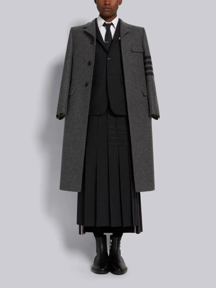 Melton 4bar Classic Chesterfield Overcoat Dark Grey Men Thom Browne Outerwear