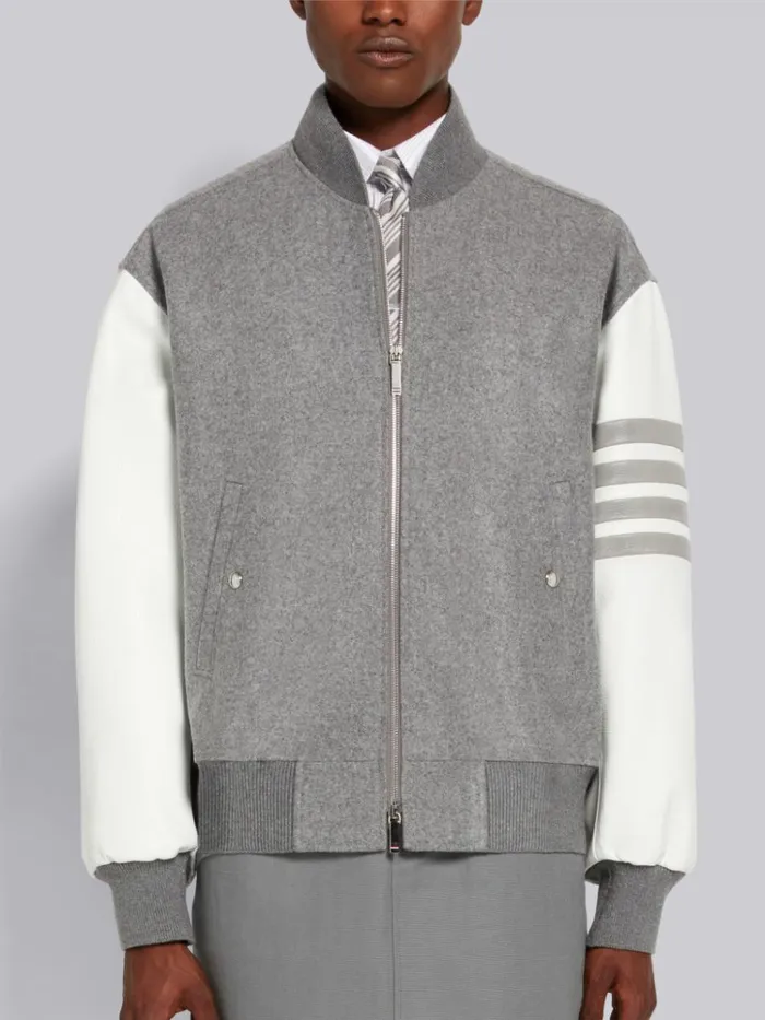 Melton Wool 4bar Oversized Blouson Jacket Medium Grey Men Thom Browne Outerwear Melton Wool 4bar Oversized Blouson Jacket Medium Grey Men Thom Browne Outerwear