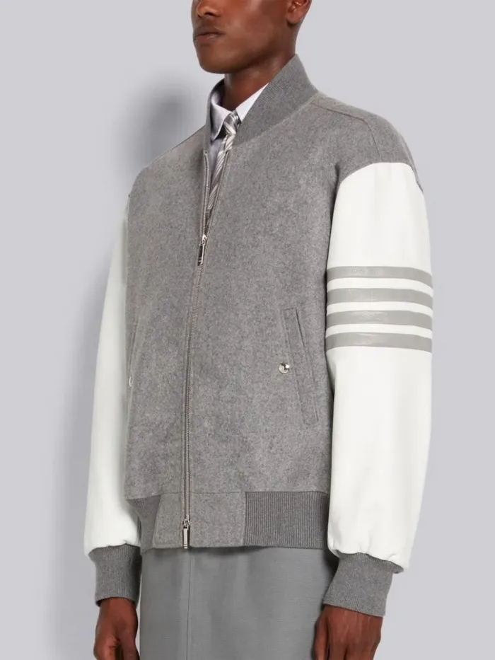 Melton Wool 4bar Oversized Blouson Jacket Medium Grey Men Thom Browne Outerwear