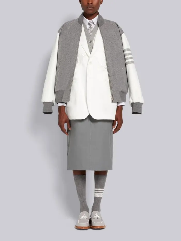 Melton Wool 4bar Oversized Blouson Jacket Medium Grey Men Thom Browne Outerwear