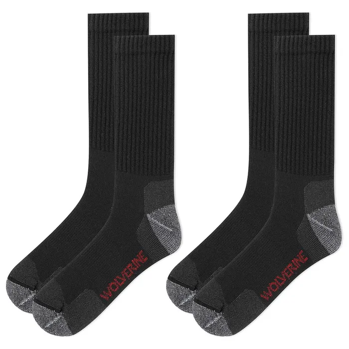 Men 2PK SafetyToe MoistureWicking Crew Sock Black Wolverine Socks