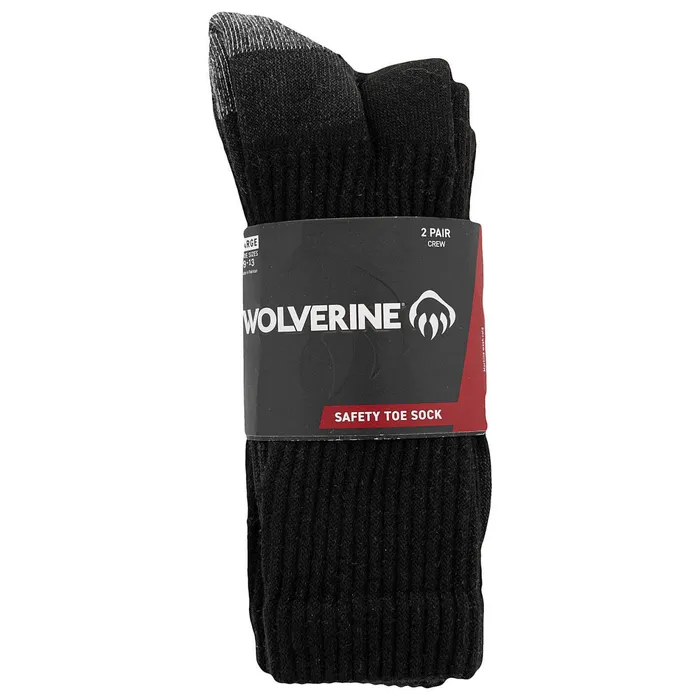 Men 2PK SafetyToe MoistureWicking Crew Sock Black Wolverine Socks