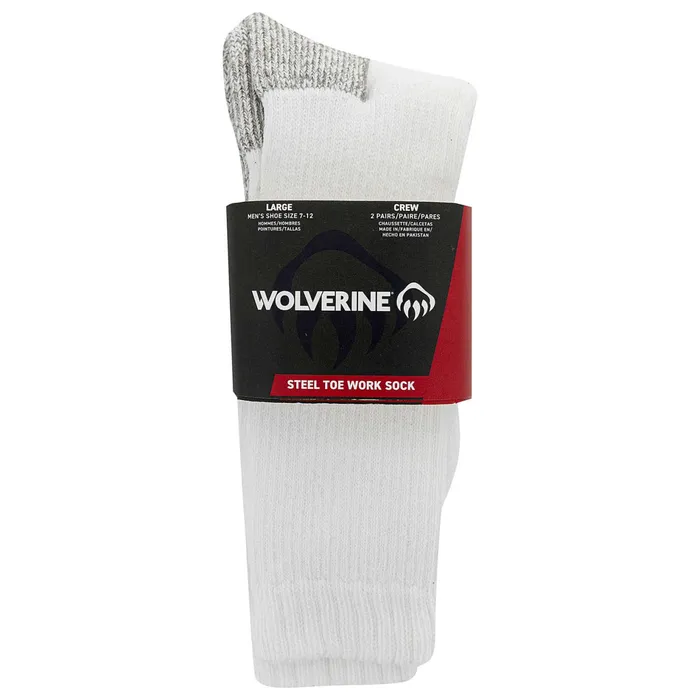 Men 2PK SteelToe Cotton Crew Sock White Wolverine Socks