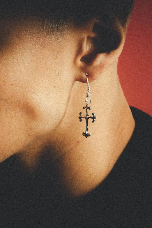 Men 925 Ornate Cross Earring OTHER EARRINGS