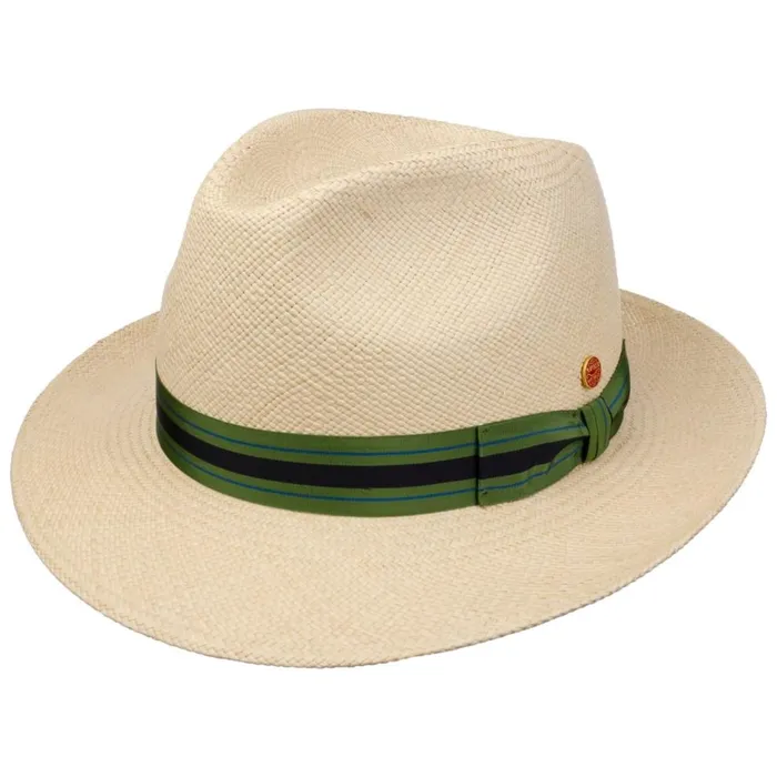 Men Albenga Green Stripes Panama Hat Natural Green Mayser Trilby Hats