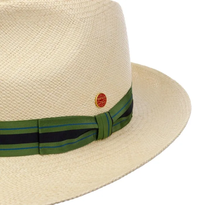Men Albenga Green Stripes Panama Hat Natural Green Mayser Trilby Hats Men Albenga Green Stripes Panama Hat Natural Green Mayser Trilby Hats