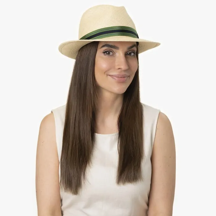 Men Albenga Green Stripes Panama Hat Natural Green Mayser Trilby Hats Men Albenga Green Stripes Panama Hat Natural Green Mayser Trilby Hats