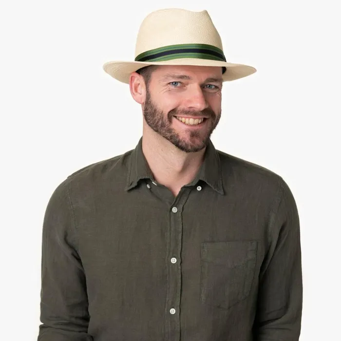 Men Albenga Green Stripes Panama Hat Natural Green Mayser Trilby Hats Men Albenga Green Stripes Panama Hat Natural Green Mayser Trilby Hats