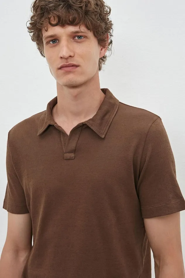 Men ARUBA 8211 Linen Cotton Jersey Polo Shirt 8211 Pecan Massimo Alba TShirts and Polos