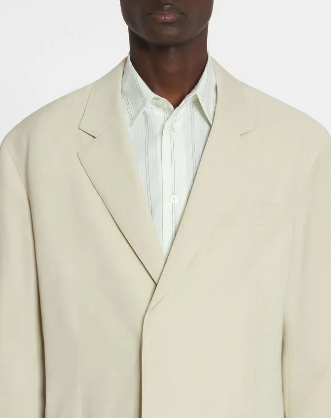 Men Coats and Jackets Lanvin LooseFitting Wool Blend Jacket Mastic Men Coats and Jackets Lanvin LooseFitting Wool Blend Jacket Mastic