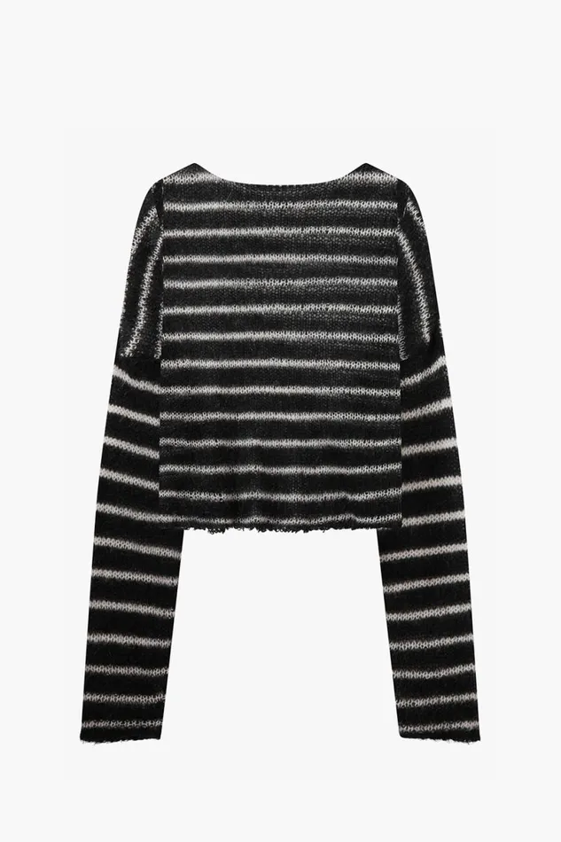 Men Cropped Navarro Jumper Raw Edge Black and Bone OTHER KNITWEAR Men Cropped Navarro Jumper Raw Edge Black and Bone OTHER KNITWEAR
