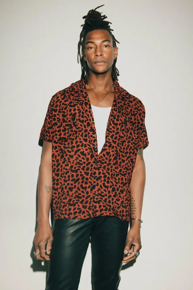 Men Cuban Shirt Red Leopard OTHER SHIRTS
