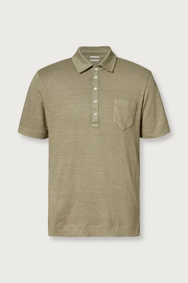 Men FILICUDI 8211 Linen Cotton Jersey Short Sleeve Polo Shirt 8211 Fango Massimo Alba TShirts and Polos