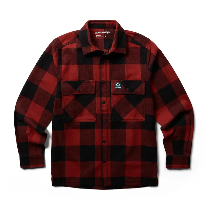Men Forge Flannel Overshirt Dark Red Plaid Wolverine Work Shirts