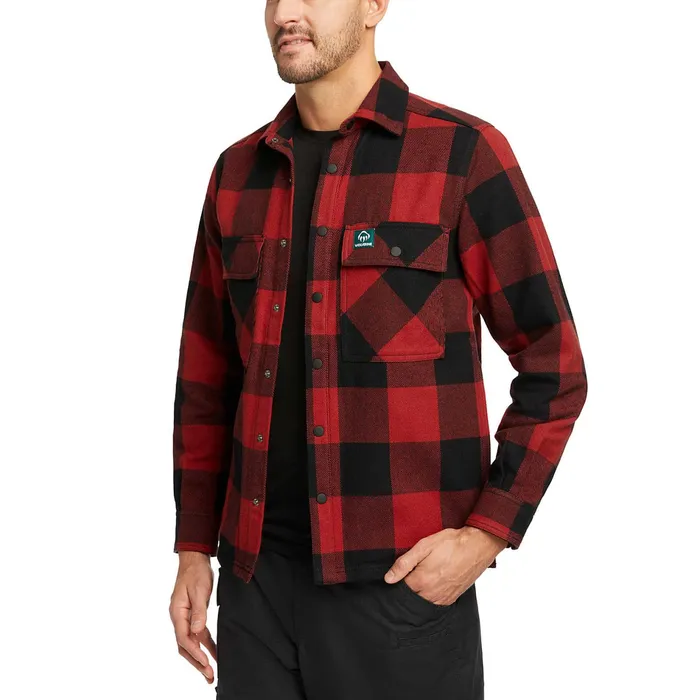 Men Forge Flannel Overshirt Dark Red Plaid Wolverine Work Shirts