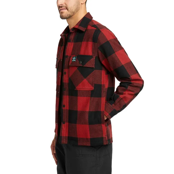 Men Forge Flannel Overshirt Dark Red Plaid Wolverine Work Shirts