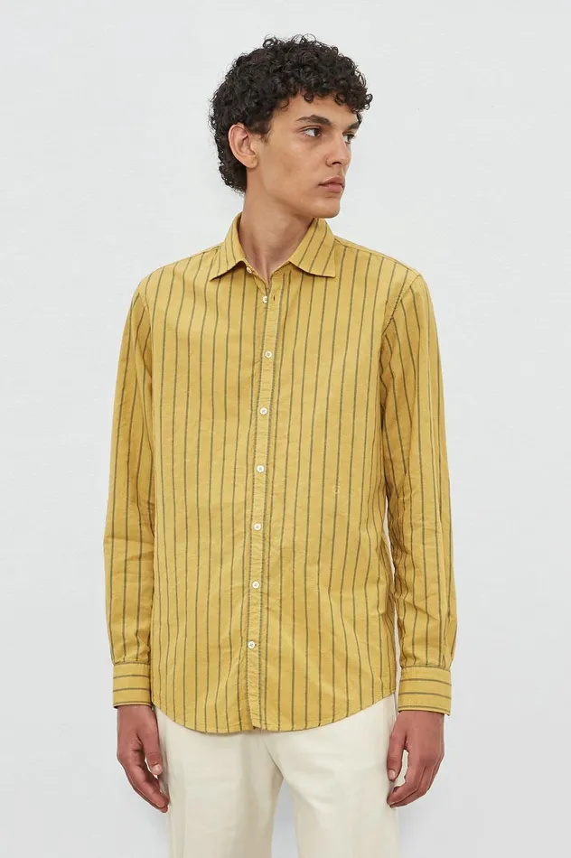 Men GENOVA 8211 Cotton Linen Shirt 8211 Mostarda Massimo Alba Shirts