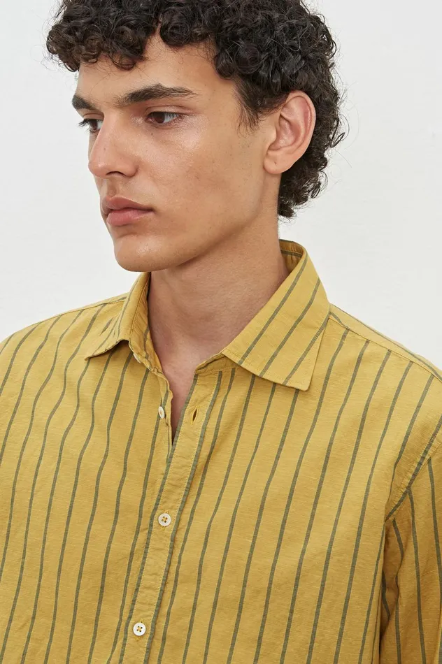 Men GENOVA 8211 Cotton Linen Shirt 8211 Mostarda Massimo Alba Shirts