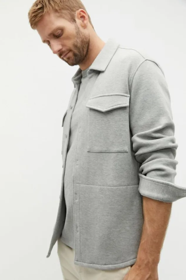 Men Jackets and Vests Seed Heritage Pique Knit Overshirt Silver Marle