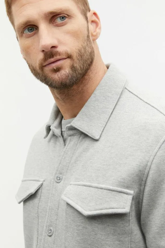 Men Jackets and Vests Seed Heritage Pique Knit Overshirt Silver Marle