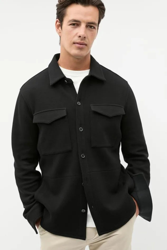 Men Jackets and Vests Seed Heritage Pique Knit Overshirt True Black