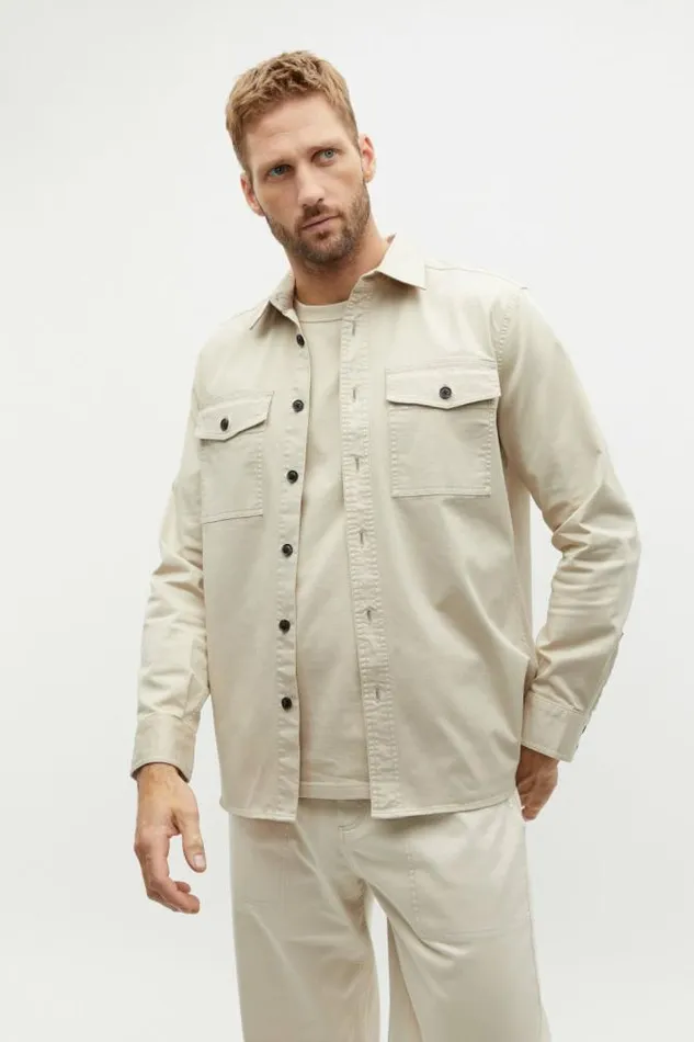Men Jackets and Vests Seed Heritage Utility Overshirt Cool Stone