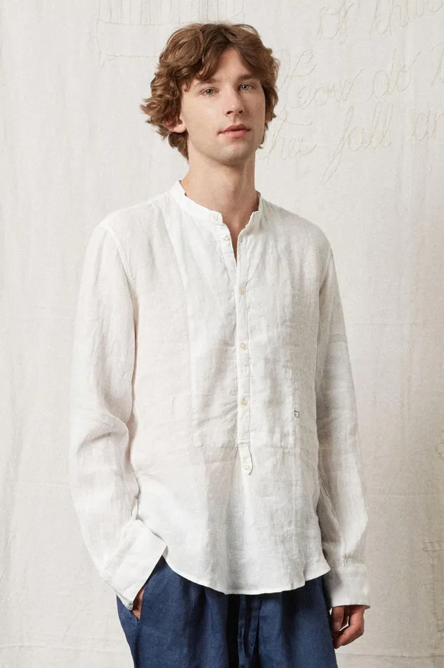 Men KOS 8211 Linen Canvas Shirt 8211 Bianco Massimo Alba Shirts