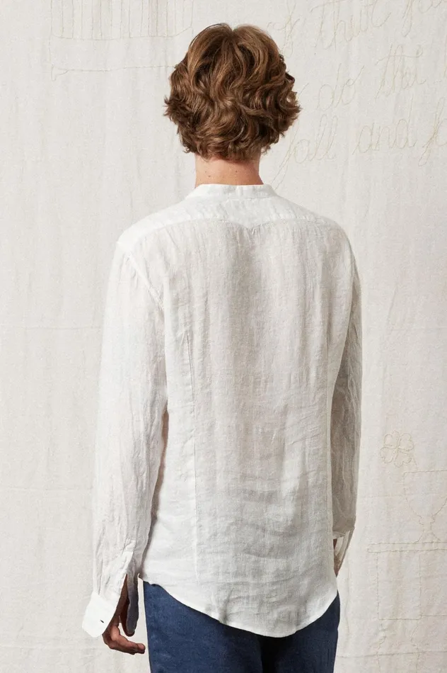 Men KOS 8211 Linen Canvas Shirt 8211 Bianco Massimo Alba Shirts