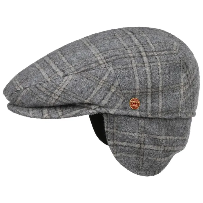 Men Merlino Casual Flat Cap With Ear Flaps Grayblue Mayser Flat Caps