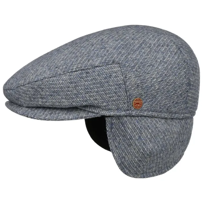 Men Merlino Check Flat Cap With Ear Flaps Grayblue Mayser Flat Caps