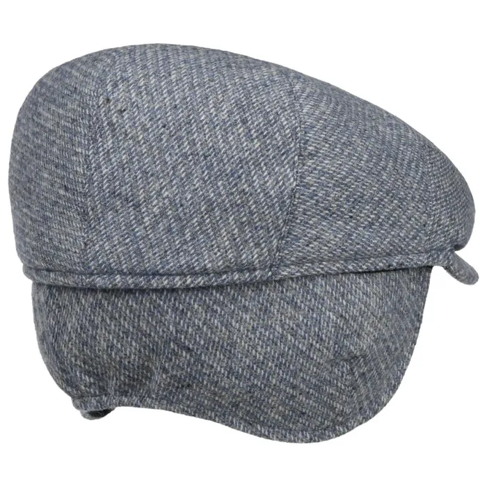 Men Merlino Check Flat Cap With Ear Flaps Grayblue Mayser Flat Caps