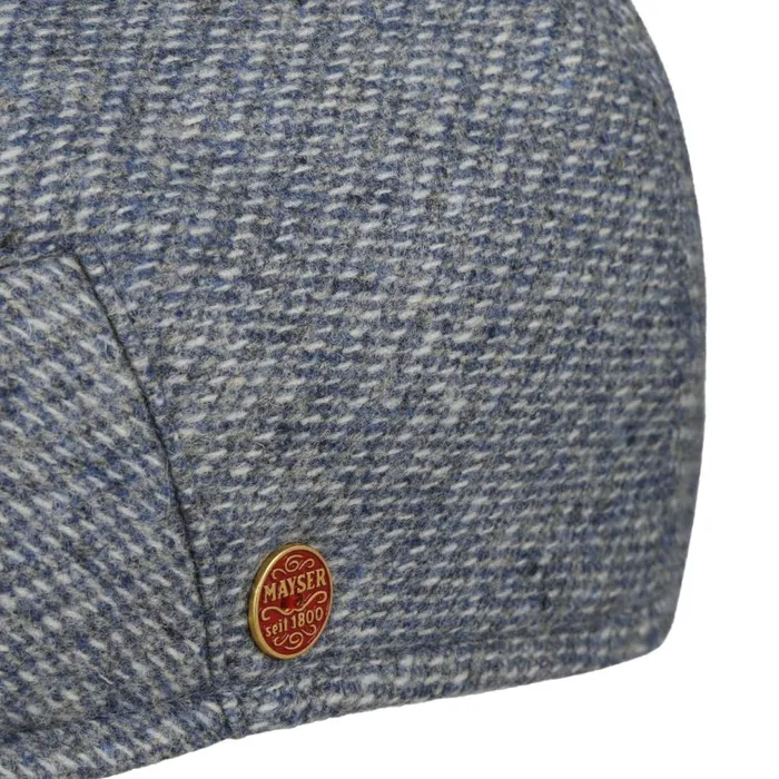 Men Merlino Check Flat Cap With Ear Flaps Grayblue Mayser Flat Caps