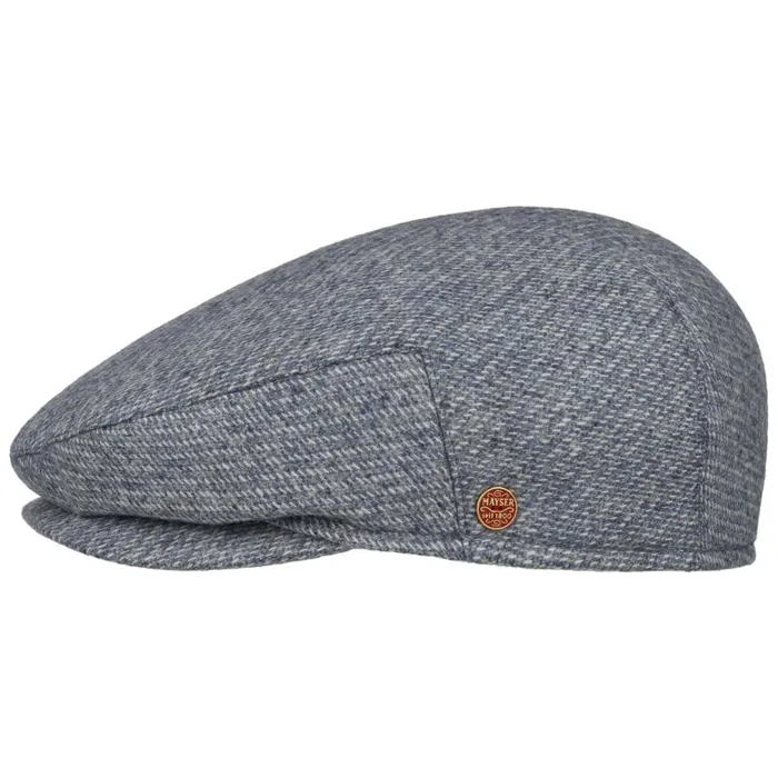 Men Merlino Check Flat Cap With Ear Flaps Grayblue Mayser Flat Caps