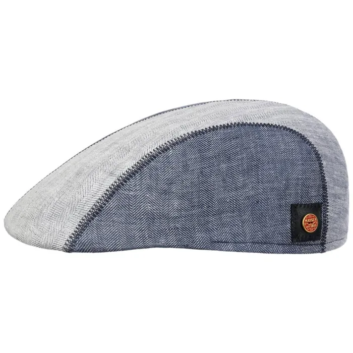 Men Prince Twotone Linen Flat Cap Blue Mayser Flat Caps