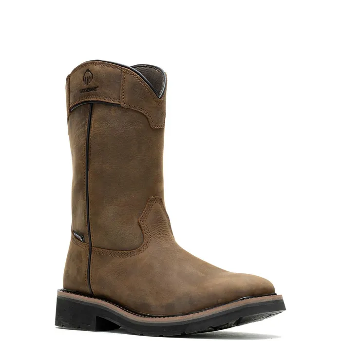 Men Rancher PullTab Waterproof SteelToe Wellington Work Boot Dark Coffee Wolverine Safety Toe