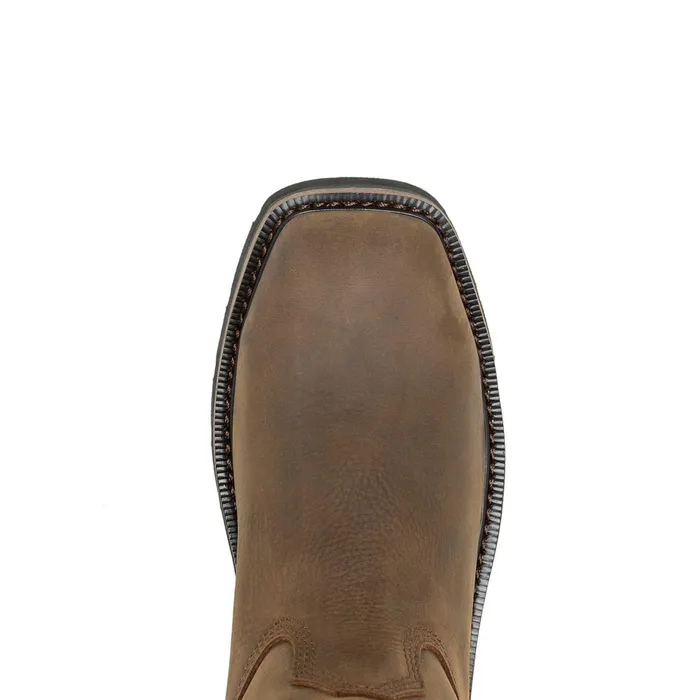 Men Rancher PullTab Waterproof SteelToe Wellington Work Boot Dark Coffee Wolverine Safety Toe