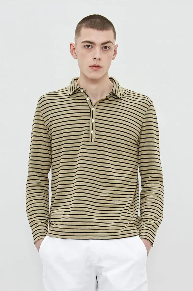 Men RAYA 8211 Cotton Linen Jersey Long Sleeve Polo Shirt 8211 Fango Massimo Alba TShirts and Polos Men RAYA 8211 Cotton Linen Jersey Long Sleeve Polo Shirt 8211 Fango Massimo Alba TShirts and Polos