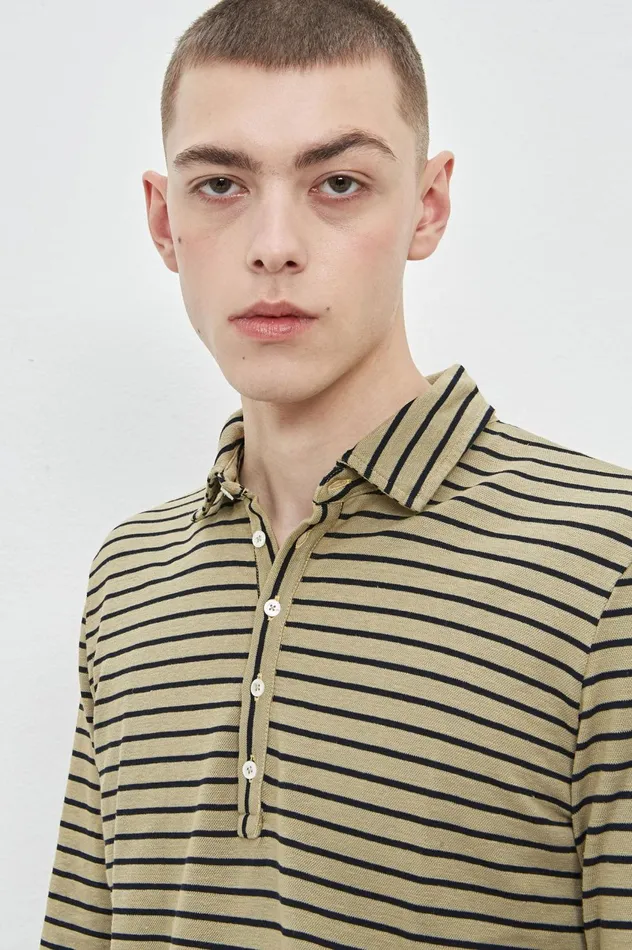 Men RAYA 8211 Cotton Linen Jersey Long Sleeve Polo Shirt 8211 Fango Massimo Alba TShirts and Polos Men RAYA 8211 Cotton Linen Jersey Long Sleeve Polo Shirt 8211 Fango Massimo Alba TShirts and Polos