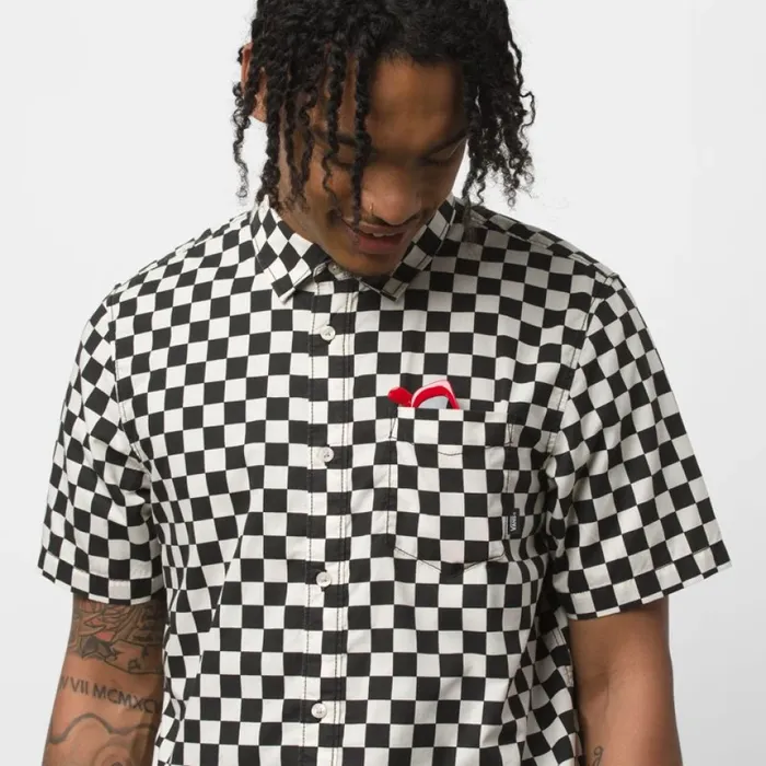 Men Shirts and Flannels Vans Cypress Checker Buttondown Shirt BlackWhitecaps