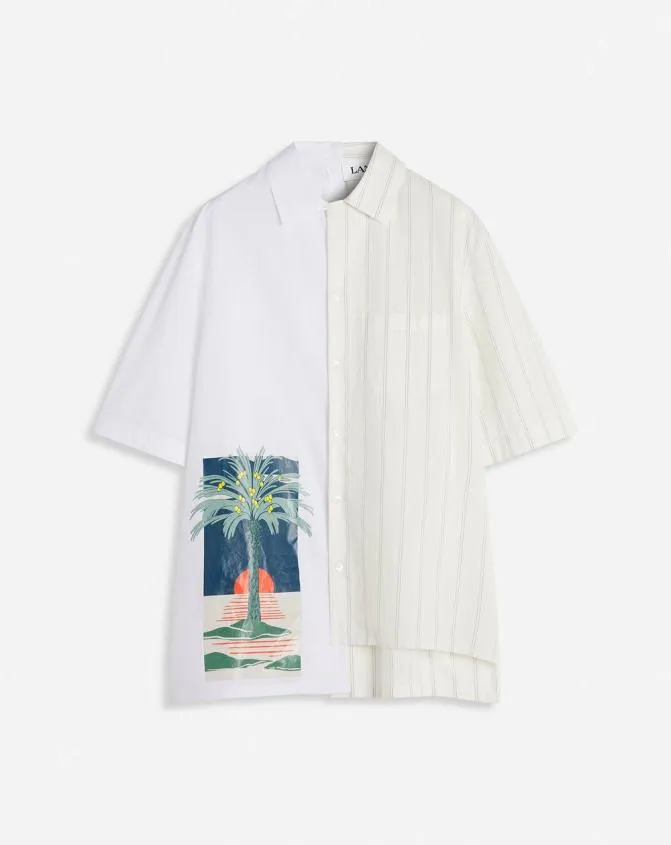 Men Shirts Lanvin Printed Asymmetric Shirt Whiteblack